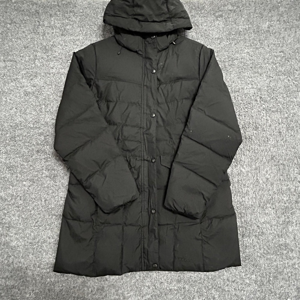 L.L. Bean Puffer Parka Womens Size M Black DownTek Water Repellent Hooded